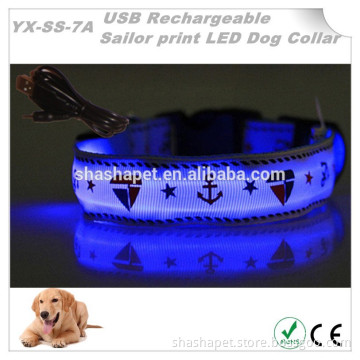 hot new products for 2017 USB Rechargeable Sailor print dog collar and leash with electric dog collar